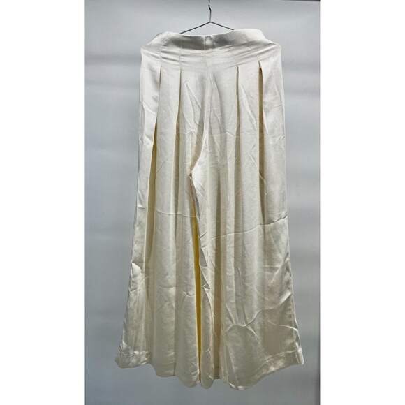 Women's Pants - miss love by Lala White Silk Flowy Wide Leg Pleeted Slack Size S - Picture 4 of 8